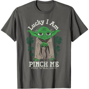 imageNEW Star Wars St Patricks Day Lucky Yoda Pinch Me Not Funny TShirtAsphalt Grey