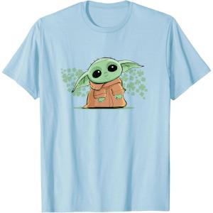 imageStar Wars Grogu and Lucky Green Shamrocks St Patricks Day TShirtBaby Blue