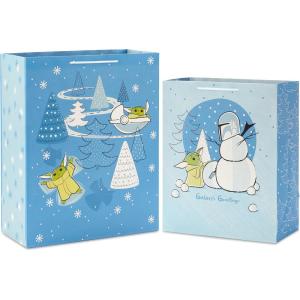 imageHallmark 13quot Large Star Wars Gift Bag with Tissue Paper Baby Yoda The Child The Mandalorian for Christmas Birthdays Baby Showers Halloween May the 4thChristmas Gift Bags 2count