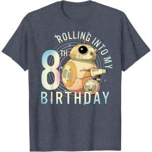 imageStar Wars BB8 ampamp DO Rolling Into My 8th Birthday TShirtHeather Blue