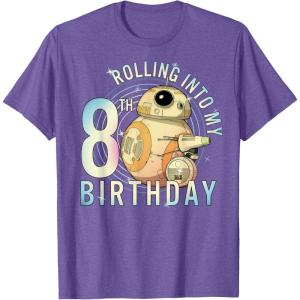 imageStar Wars BB8 ampamp DO Rolling Into My 8th Birthday TShirtPurple Heather