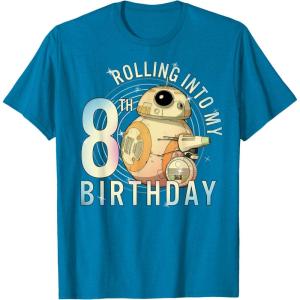 imageStar Wars BB8 ampamp DO Rolling Into My 8th Birthday TShirtSapphire Blue