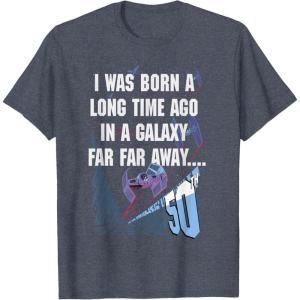 imageStar Wars I Was Born A Long Time Ago 50th Birthday Disney TShirtHeather Blue