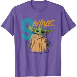 imageStar Wars The Mandalorian The Child Kids 9th Birthday TShirtPurple Heather