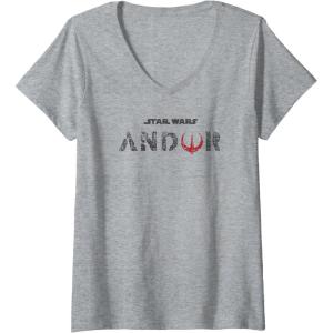 imageWomens Star Wars Andor Distressed Text Logo VNeck TShirtHeather Grey