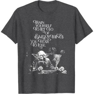 imageStar Wars Yoda Quote Let Go of Everything You Fear to Lose TShirtDark Heather Grey