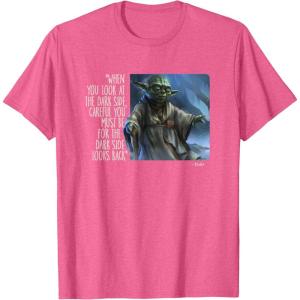 imageStar Wars Yoda Quote When You Look at the Dark Side TShirtPink Heather