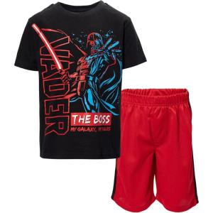 imageSTAR WARS Darth Vader Stormtrooper Millenium Falcon Mesh Graphic TShirt and Shorts Outfit Set Little Kid to Big KidBlack  Red