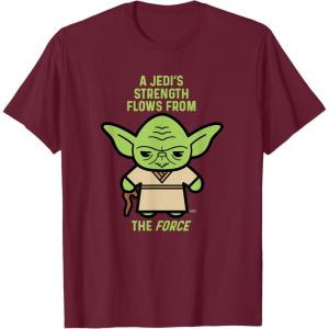 imageStar Wars Yoda Quote A Jedis Strength Flows from the Force TShirtBurgundy