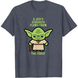 imageStar Wars Yoda Quote A Jedis Strength Flows from the Force TShirtHeather Blue