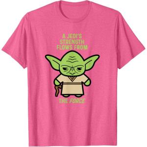 imageStar Wars Yoda Quote A Jedis Strength Flows from the Force TShirtPink Heather