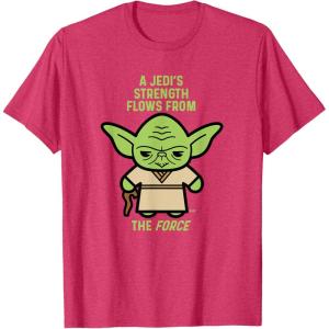 imageStar Wars Yoda Quote A Jedis Strength Flows from the Force TShirtRed Heather