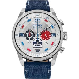 imageCitizen Mens EcoDrive Star Wars R2D2 Chronograph Stainless Steel Watch with Cordura Strap Silver Dial Model CA421903W