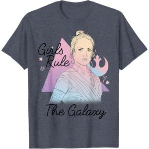 imageStar Wars Rey Girls Rule The Galaxy TShirtHeather Blue