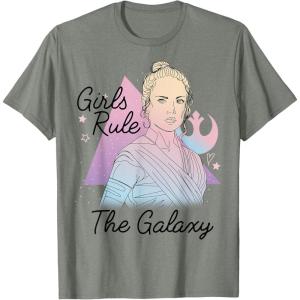 imageStar Wars Rey Girls Rule The Galaxy TShirtOlive Heather