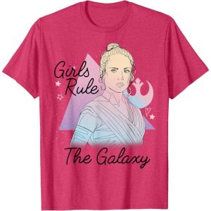 imageStar Wars Rey Girls Rule The Galaxy TShirtRed Heather