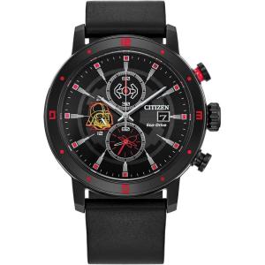 imageCitizen EcoDrive Mens Star Wars Darth Vader Chronograph Watch with Black Ion Plated Case Red Accents and Black Leather Strap Luminous Date 44mm Model CA076904W