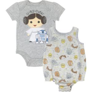 imageSTAR WARS Princess Leia Infant Baby Girls Bodysuit ampamp Sleeveless Romper SetGrey