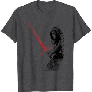 imageStar Wars Kylo Ren Red Lightsaber Faded Portrait TShirtDark Heather Grey