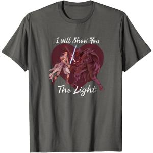 imageStar Wars Kylo Ren ampamp Rey Show You The Light Valentines Day TShirtAsphalt Grey