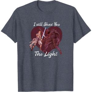 imageStar Wars Kylo Ren ampamp Rey Show You The Light Valentines Day TShirtHeather Blue