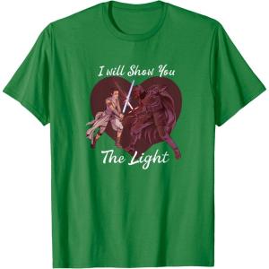 imageStar Wars Kylo Ren ampamp Rey Show You The Light Valentines Day TShirtKelly Green