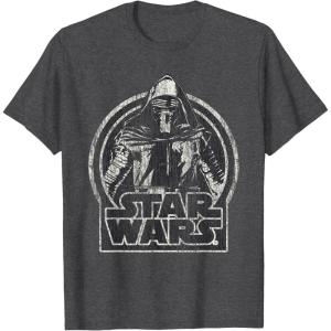 imageStar Wars The Force Awakens Kylo Ren Distressed Portrait TShirtDark Heather Grey