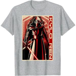 imageStar Wars The Force Awakens Kylo Ren Red Poster Portrait TShirtHeather Grey