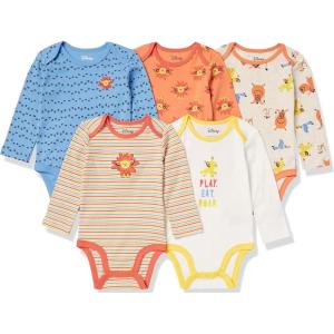 imageAmazon Essentials Disney  Marvel  Star Wars Unisex Babies LongSleeve Bodysuits Pack of 5Lion King Play Eat Roar