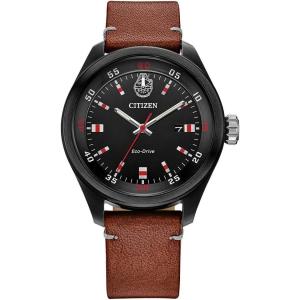 imageCitizen EcoDrive Mens Star Wars Chewbacca Black IP Stainless Steel on Brown Leather Strap 3Hand Date Luminous 43mm Model AW500806W