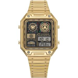 imageCitizen Mens Star Wars Vintage AnaDigi Quartz Stainless Steel Watch RectangularC3PO Gold Tone
