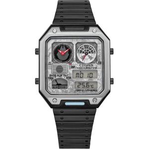 imageCitizen Mens Star Wars Vintage AnaDigi Quartz Stainless Steel Watch RectangularMillenium Falcon Black Ion Plated