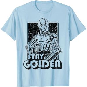 imageStar Wars C3PO Stay Golden Galactic Graphic TShirt TShirtBaby Blue