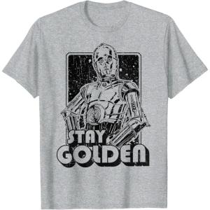imageStar Wars C3PO Stay Golden Galactic Graphic TShirt TShirtHeather Grey