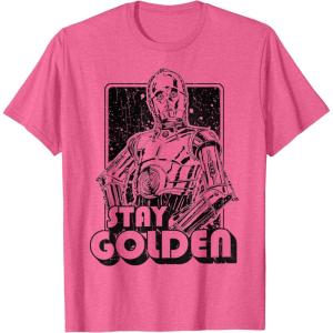 imageStar Wars C3PO Stay Golden Galactic Graphic TShirt TShirtPink Heather