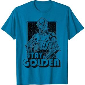 imageStar Wars C3PO Stay Golden Galactic Graphic TShirt TShirtSapphire Blue