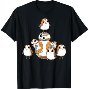 imageStar Wars Porgs Having Fun With BB8 Portrait TShirtBlack