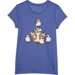 imageStar Wars Porgs Having Fun With BB8 Portrait TShirtBright Blue Heather