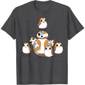 imageStar Wars Porgs Having Fun With BB8 Portrait TShirtDark Heather Grey