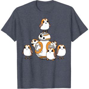 imageStar Wars Porgs Having Fun With BB8 Portrait TShirtHeather Blue