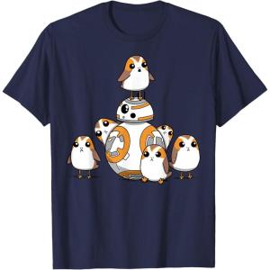 imageStar Wars Porgs Having Fun With BB8 Portrait TShirtNavy Blue
