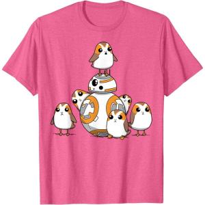 imageStar Wars Porgs Having Fun With BB8 Portrait TShirtPink Heather