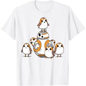 imageStar Wars Porgs Having Fun With BB8 Portrait TShirtWhite