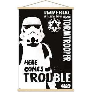 imageTrends International Star Wars Saga  Stormtrooper Trouble Wall Poster 34L x 224W Premium Unframed VersionPremium Print and Beechwood Hanger Bundle