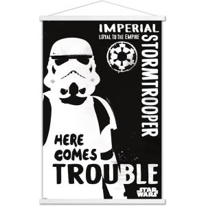 imageTrends International Star Wars Saga  Stormtrooper Trouble Wall Poster 34L x 224W Premium Unframed VersionPremium Print and White Hanger Bundle