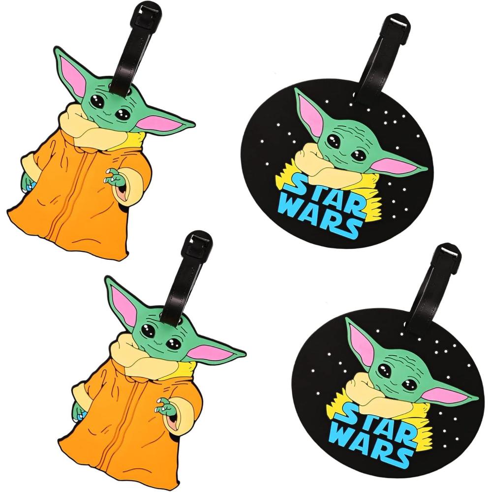 imageStar Wars The Mandalorian Grogu Luggage Tags 4Piece Set  PVC Grogu Suitcase Tags and Travel Tags  Officially Licensed