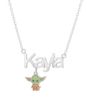 imageDisney Star Wars Grogu Custom Jewelry  14k Flash Plated and Sterling Silver Name Necklace Personalized  Grogu Custom Pendant Choose colorSilver