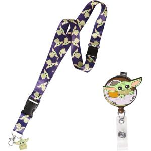 imageDisney Star Wars The Mandalorian Lanyard and Retractable Badge Reel Set Grogu Print Lanyard with Matching Badge Reel ID Key Holder