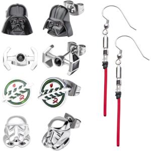 imageStar Wars Jewelry Unisex Adult Stainless Steel Dangle Charm Stud Earrings Set Silver One Size SALES1SWMD