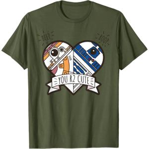 imageStar Wars R2D2 BB8 Droid Heart Valentines Day TShirtOlive Green